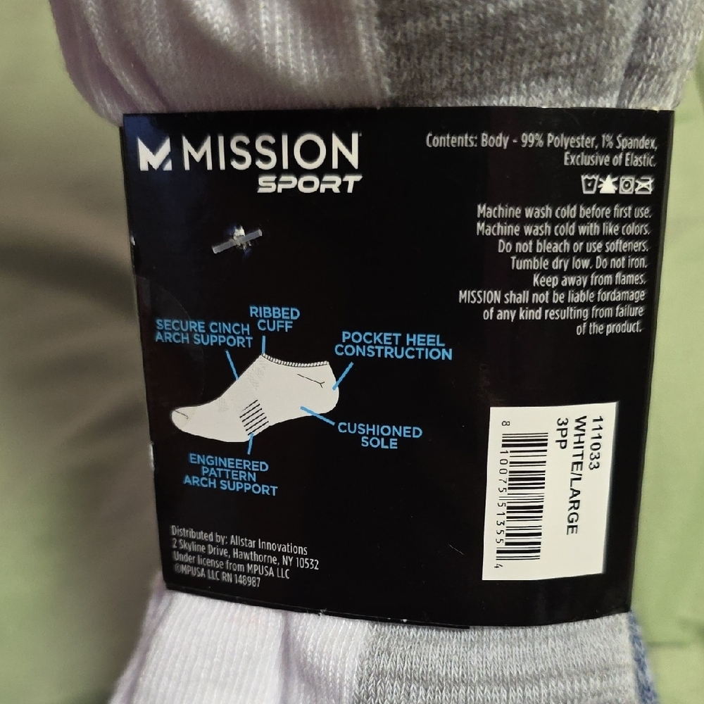 Mission Sport Unisex No Show Socks -3pk - Picture 5 of 5